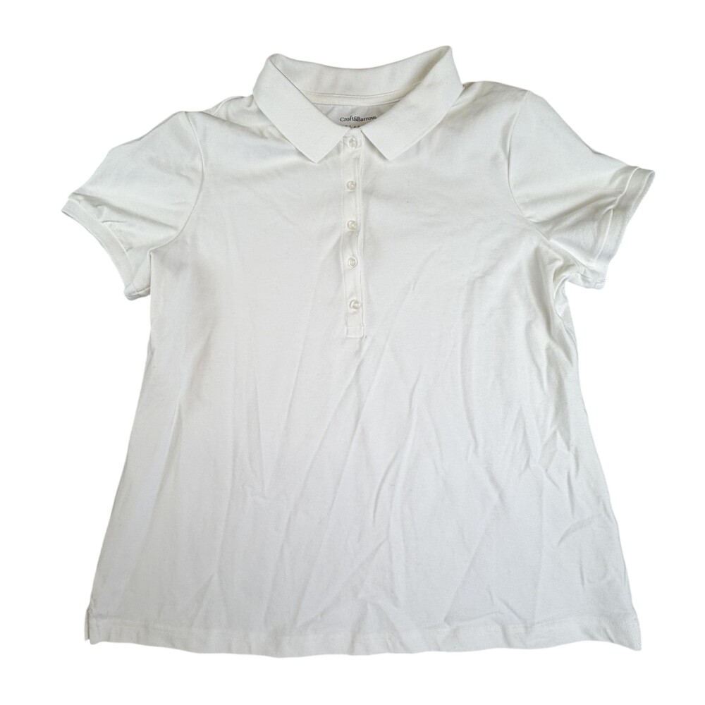 Croft & Barrow Polo Shirt Womens Large White Classic Stretch Cotton Knit Top